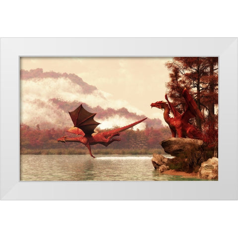 Autumn Dragons White Modern Wood Framed Art Print by Eskridge, Daniel