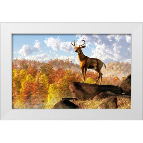 Buck Over Autumn Valley White Modern Wood Framed Art Print by Eskridge, Daniel