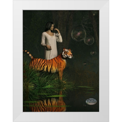 Dreams Of Tigers And Bubbles White Modern Wood Framed Art Print by Eskridge, Daniel
