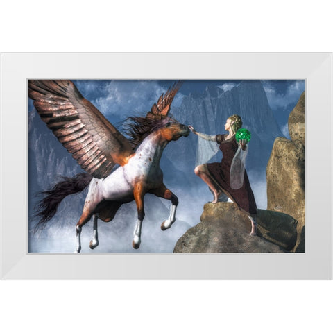 Elf Summoning A Pegasus White Modern Wood Framed Art Print by Eskridge, Daniel