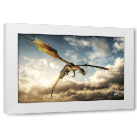 Flying Dragon Death From Above White Modern Wood Framed Art Print by Eskridge, Daniel