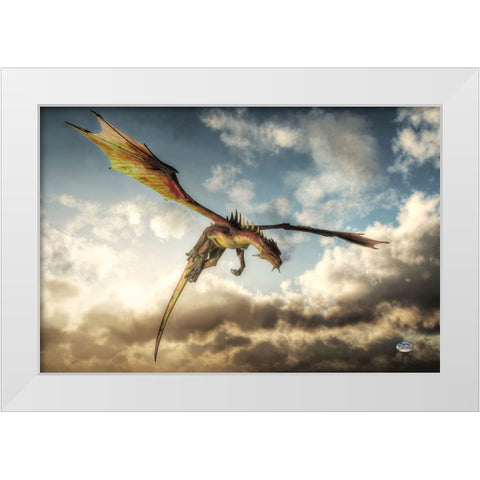 Flying Dragon Death From Above White Modern Wood Framed Art Print by Eskridge, Daniel