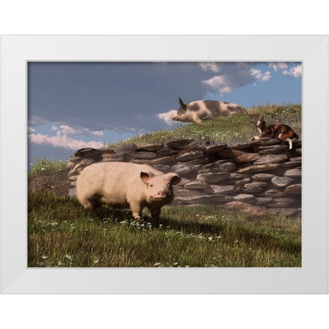 Free Range Pigs White Modern Wood Framed Art Print by Eskridge, Daniel
