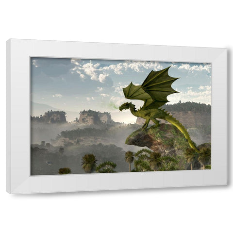 Green Dragon White Modern Wood Framed Art Print by Eskridge, Daniel