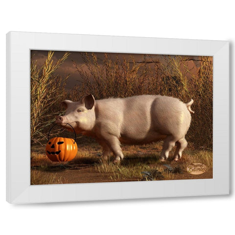 Halloween Pig White Modern Wood Framed Art Print by Eskridge, Daniel