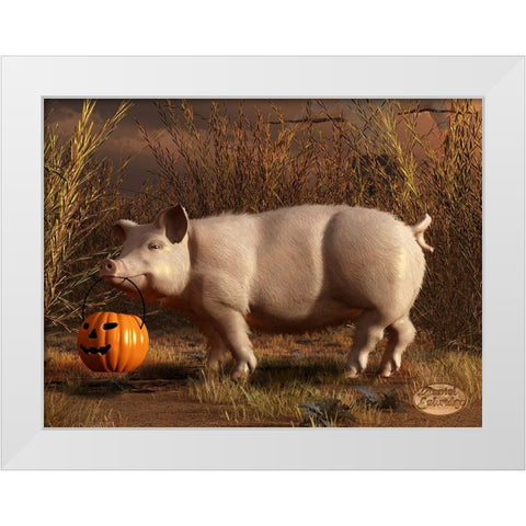 Halloween Pig White Modern Wood Framed Art Print by Eskridge, Daniel