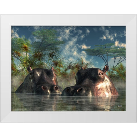 Hippos Coming To Get You White Modern Wood Framed Art Print by Eskridge, Daniel