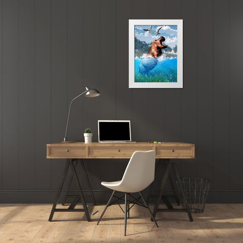 Lunging Hippo White Modern Wood Framed Art Print by Eskridge, Daniel