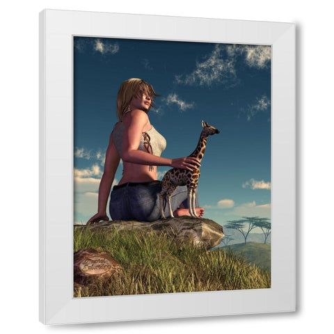 Miniature Giraffe White Modern Wood Framed Art Print by Eskridge, Daniel