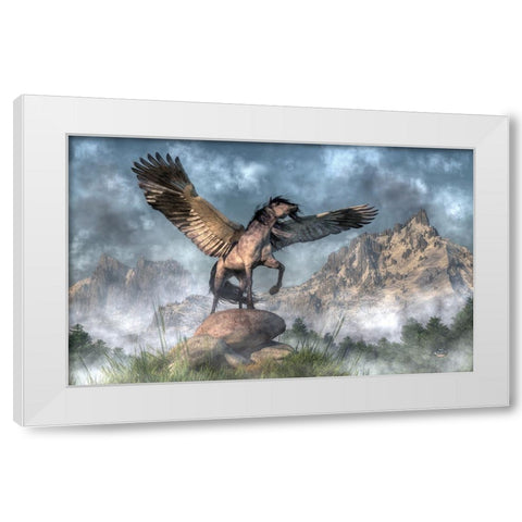 Pegasus White Modern Wood Framed Art Print by Eskridge, Daniel