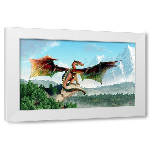 Perched Dragon White Modern Wood Framed Art Print by Eskridge, Daniel