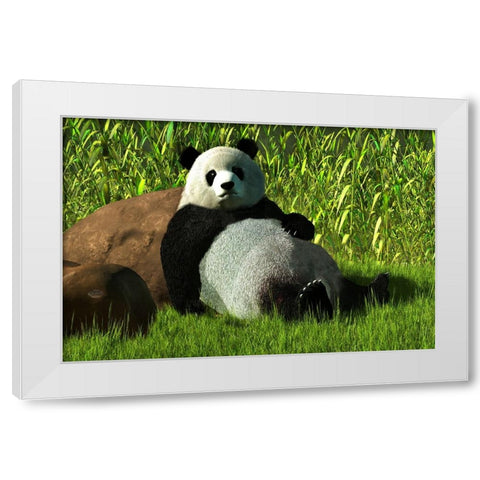 Reclining Panda White Modern Wood Framed Art Print by Eskridge, Daniel