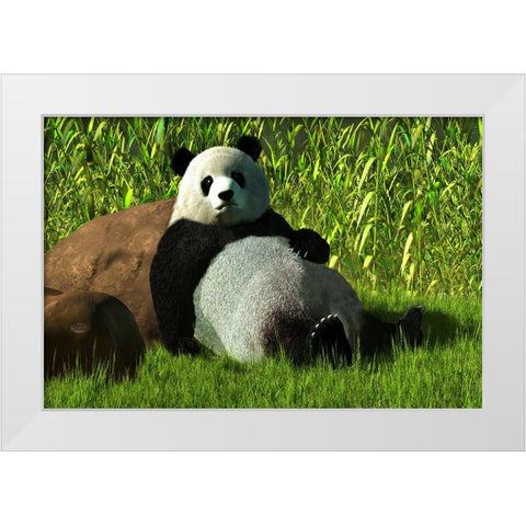 Reclining Panda White Modern Wood Framed Art Print by Eskridge, Daniel