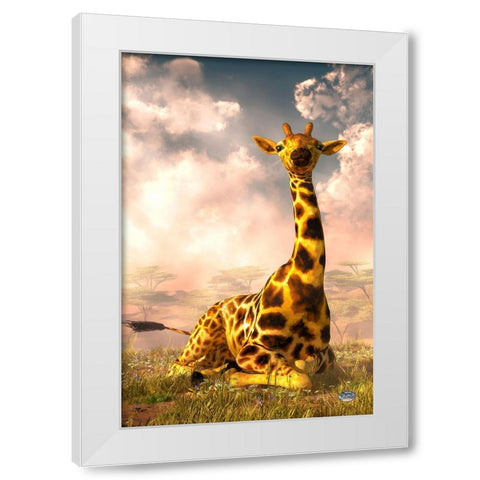 Sitting Giraffe White Modern Wood Framed Art Print by Eskridge, Daniel