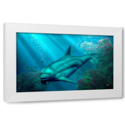 Smiling Dolphin White Modern Wood Framed Art Print by Eskridge, Daniel