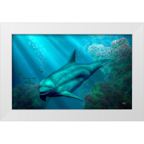 Smiling Dolphin White Modern Wood Framed Art Print by Eskridge, Daniel