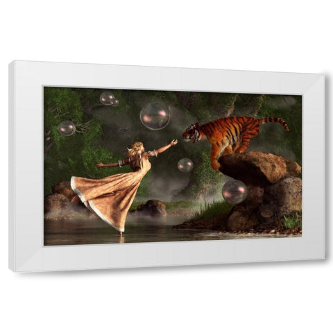 Surreal Tiger Bubble Water Dancer White Modern Wood Framed Art Print by Eskridge, Daniel