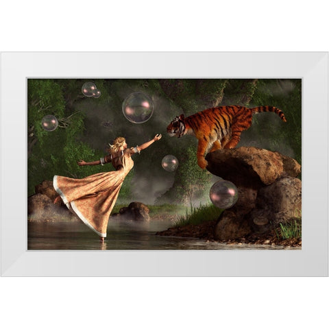 Surreal Tiger Bubble Water Dancer White Modern Wood Framed Art Print by Eskridge, Daniel