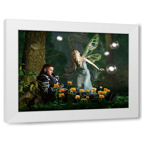 The Knight And The Faerie White Modern Wood Framed Art Print by Eskridge, Daniel
