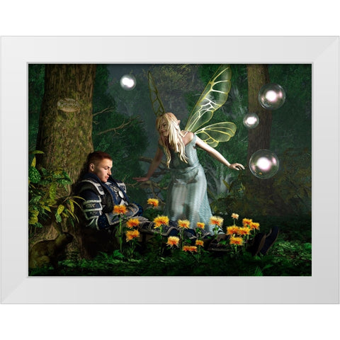 The Knight And The Faerie White Modern Wood Framed Art Print by Eskridge, Daniel