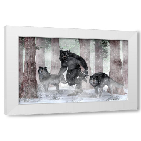 Werewolf And Wolves White Modern Wood Framed Art Print by Eskridge, Daniel