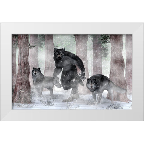 Werewolf And Wolves White Modern Wood Framed Art Print by Eskridge, Daniel