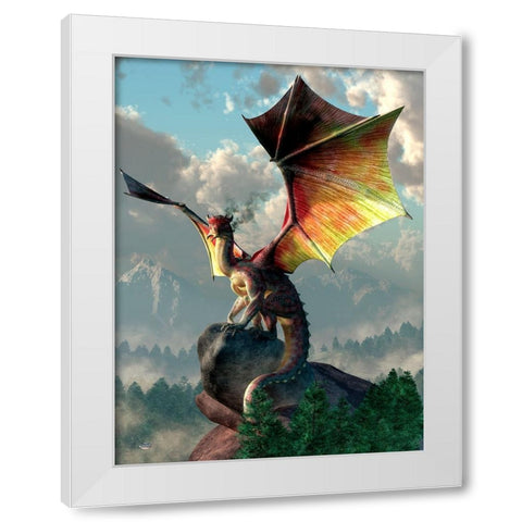 Yellow Winged Dragon White Modern Wood Framed Art Print by Eskridge, Daniel