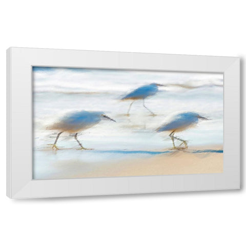 Pipers on a beach A White Modern Wood Framed Art Print by Manlove, David