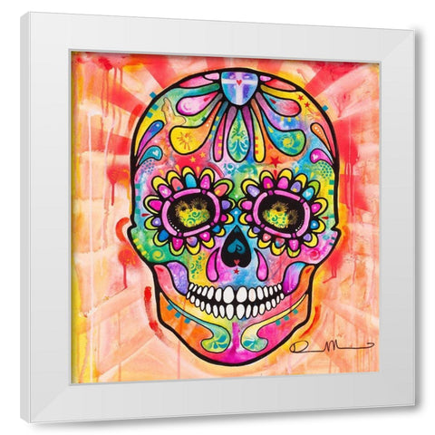 Sugar Skull - Day of the Dead White Modern Wood Framed Art Print by Dean Russo Collection