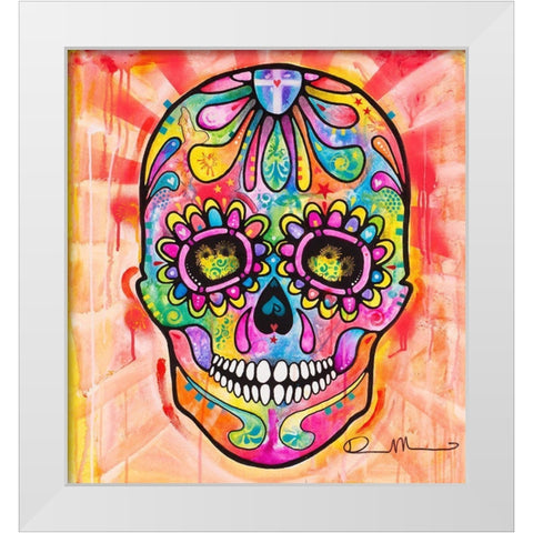 Sugar Skull - Day of the Dead White Modern Wood Framed Art Print by Dean Russo Collection