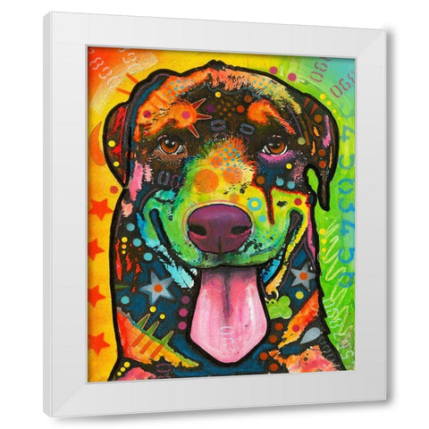 Rottie Pup White Modern Wood Framed Art Print by Dean Russo Collection