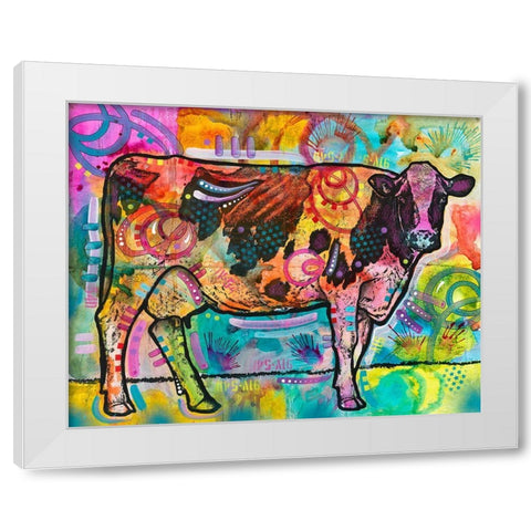 Cow - Mooove Over Rover White Modern Wood Framed Art Print by Dean Russo Collection