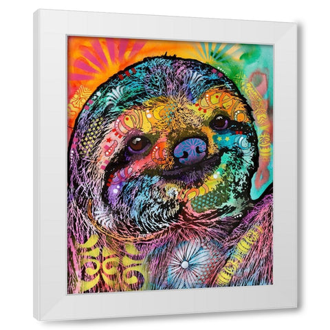 Sloth Smile White Modern Wood Framed Art Print by Dean Russo Collection