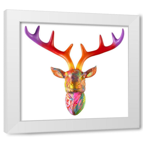 Deer Bust White Modern Wood Framed Art Print by Dean Russo Collection