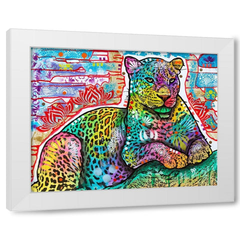 Electric Leopard White Modern Wood Framed Art Print by Dean Russo Collection