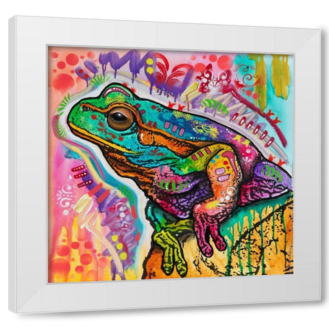 Psychedelic Frog White Modern Wood Framed Art Print by Dean Russo Collection