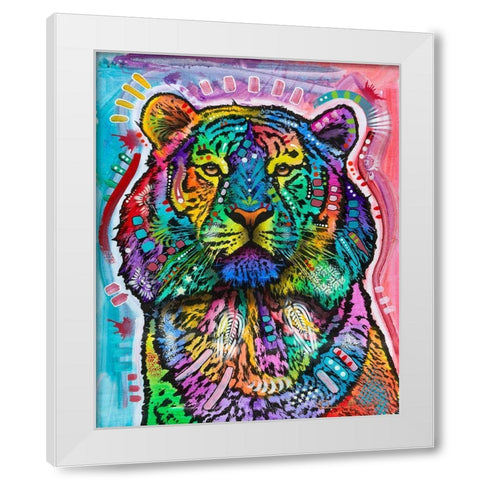 Curious Tiger White Modern Wood Framed Art Print by Dean Russo Collection