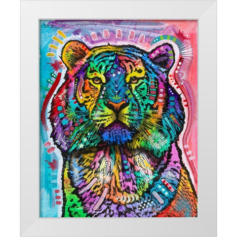 Curious Tiger White Modern Wood Framed Art Print by Dean Russo Collection
