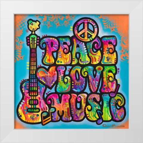 Peace Love Music White Modern Wood Framed Art Print by Dean Russo Collection