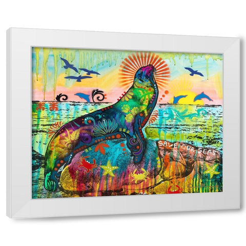 Save Our Seas White Modern Wood Framed Art Print by Dean Russo Collection