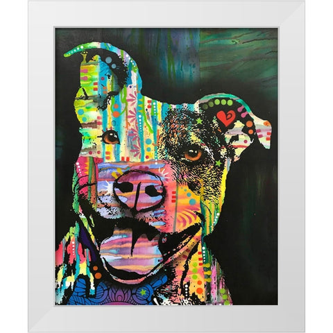 Exhuberant Pit Bull White Modern Wood Framed Art Print by Dean Russo Collection
