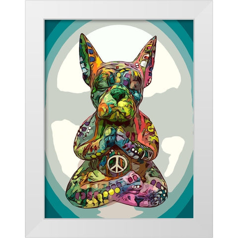 French Buddha Bulldog White Modern Wood Framed Art Print by Dean Russo Collection