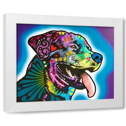Spoiled Rottie White Modern Wood Framed Art Print by Dean Russo Collection