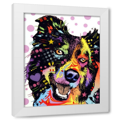 Border Collie White Modern Wood Framed Art Print by Dean Russo Collection