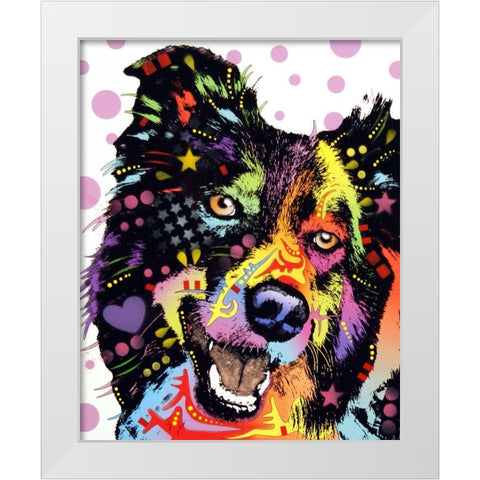 Border Collie White Modern Wood Framed Art Print by Dean Russo Collection