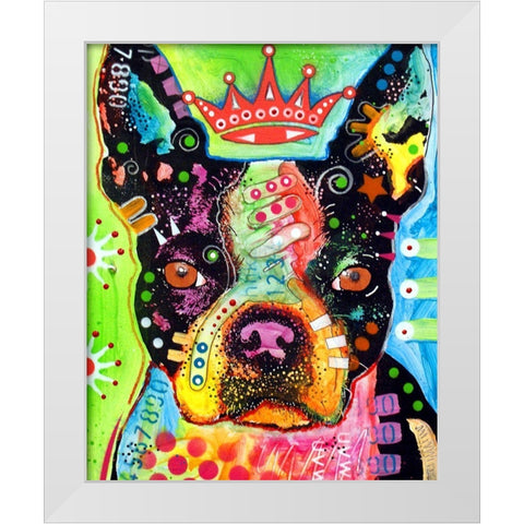 Boston Terrier Crowned White Modern Wood Framed Art Print by Dean Russo Collection