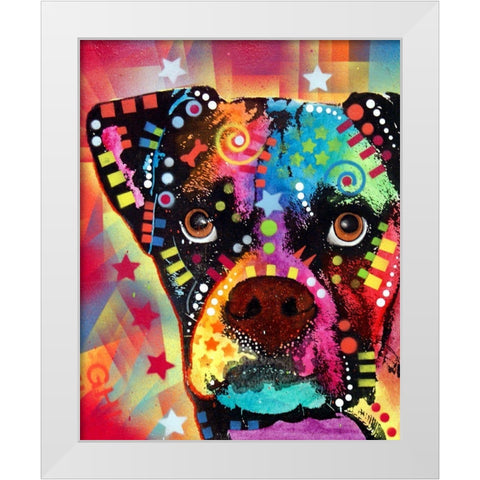 Boxer Cubism White Modern Wood Framed Art Print by Dean Russo Collection