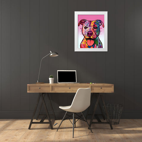 Cherish The Pitbull White Modern Wood Framed Art Print by Dean Russo Collection