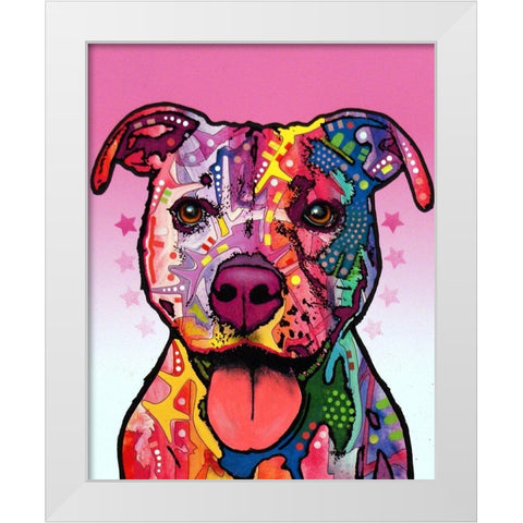 Cherish The Pitbull White Modern Wood Framed Art Print by Dean Russo Collection