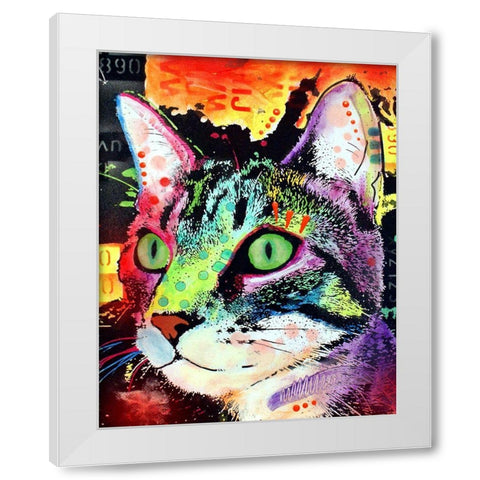 Curiosity Cat White Modern Wood Framed Art Print by Dean Russo Collection